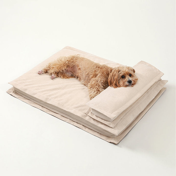 Deep sleep dog bed, beige, orthopedic support, scientifically designed for anxiety.