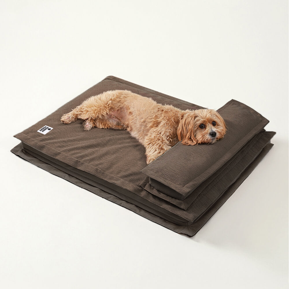 Calming anti-anxiety dog bed, deep sleep for puppies, orthopedic cushioning.