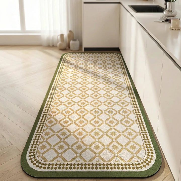 Tile pattern anti-slip kitchen runner rug. Cushioned, long floor mat for comfort, durability & easy cleaning.