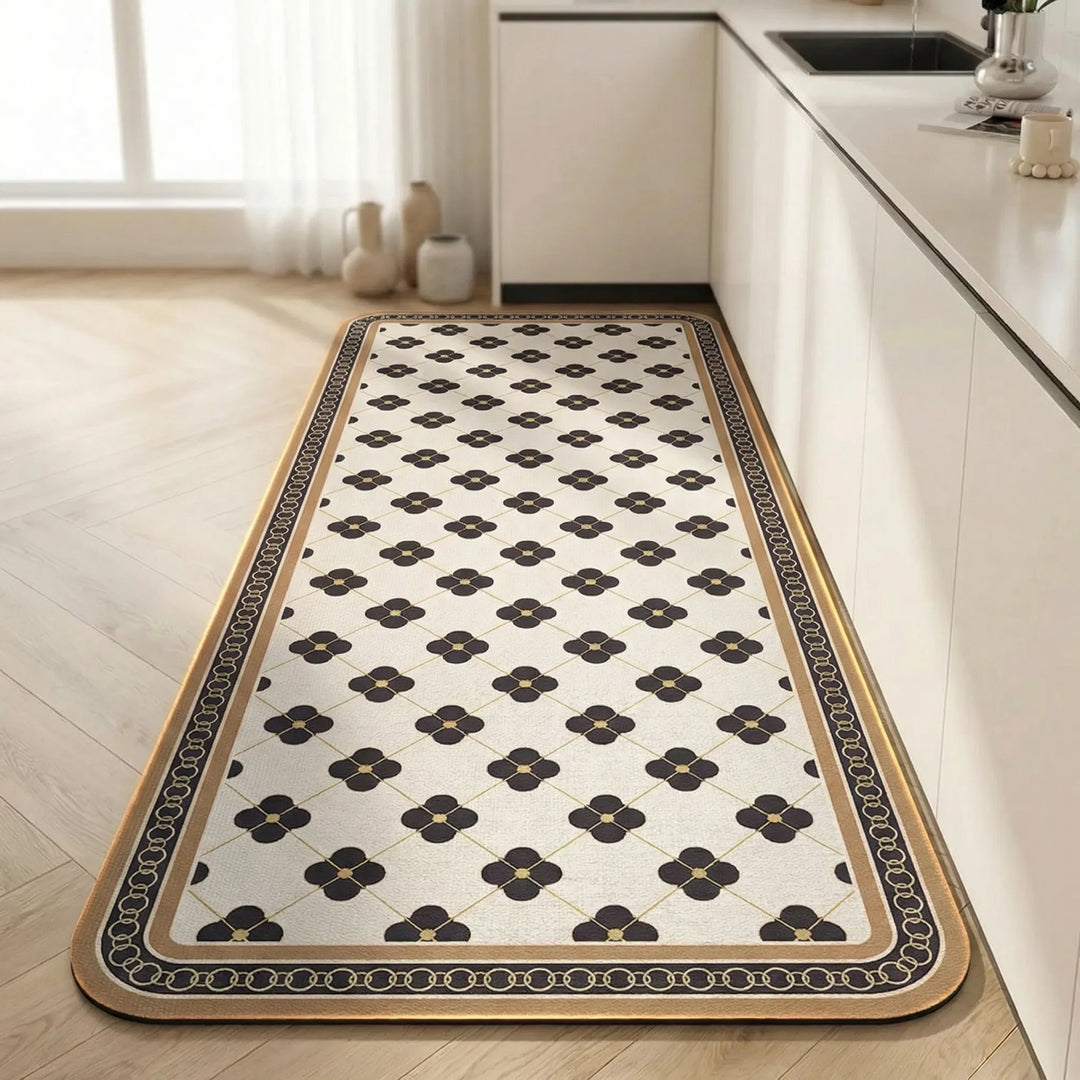 Enjoy comfort & safety with this cushioned anti-slip kitchen runner rug. Easy-clean, durable, tile pattern long floor mat.