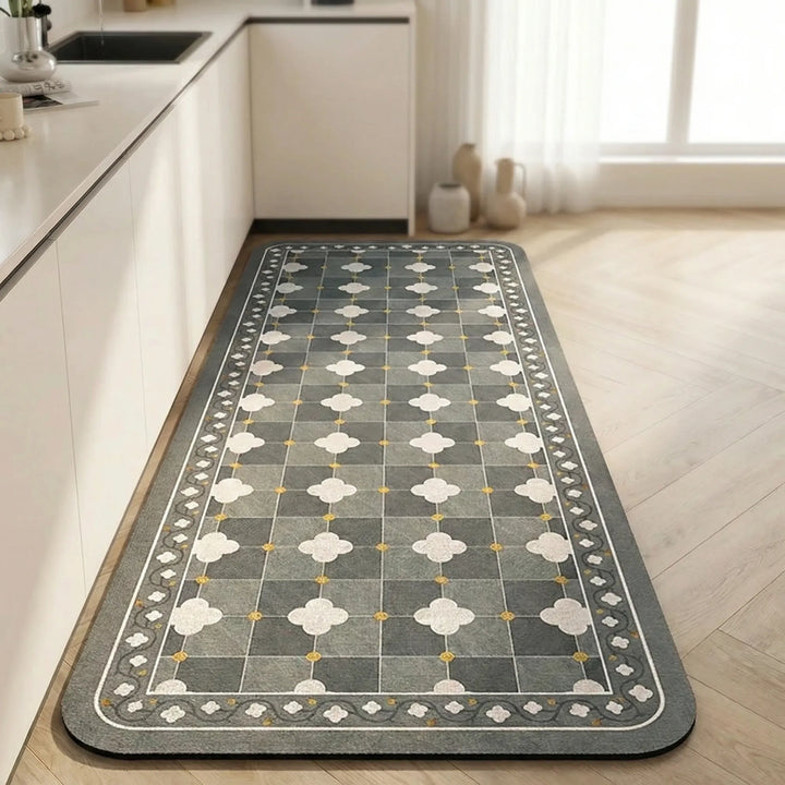 Essential kitchen accessory: anti-slip runner rug. Cushioned, tile pattern, long floor mat for comfort & style.
