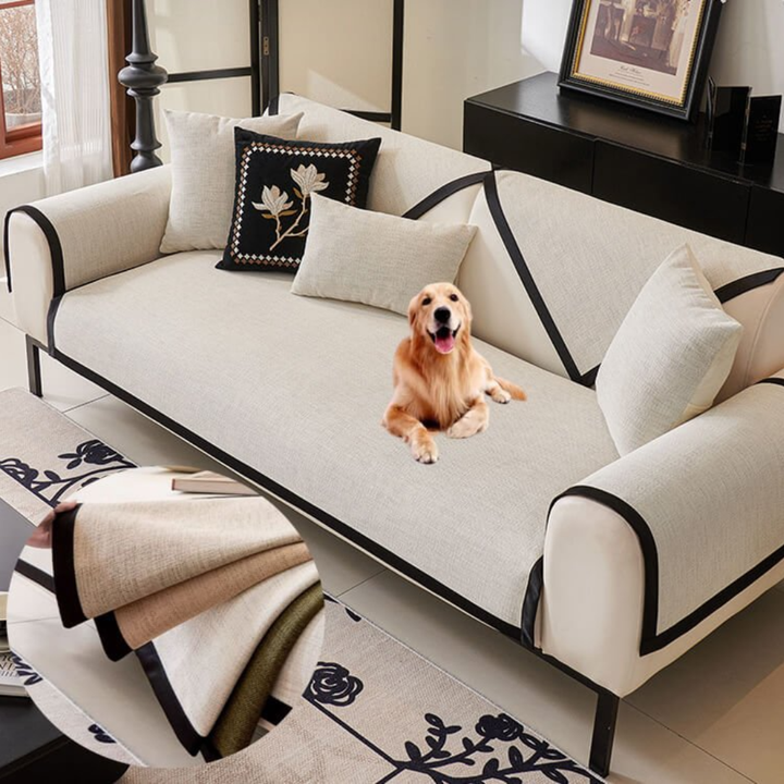 New4 anti-slip sectional sofa cover with tassels, designed for secure fit and living room style.