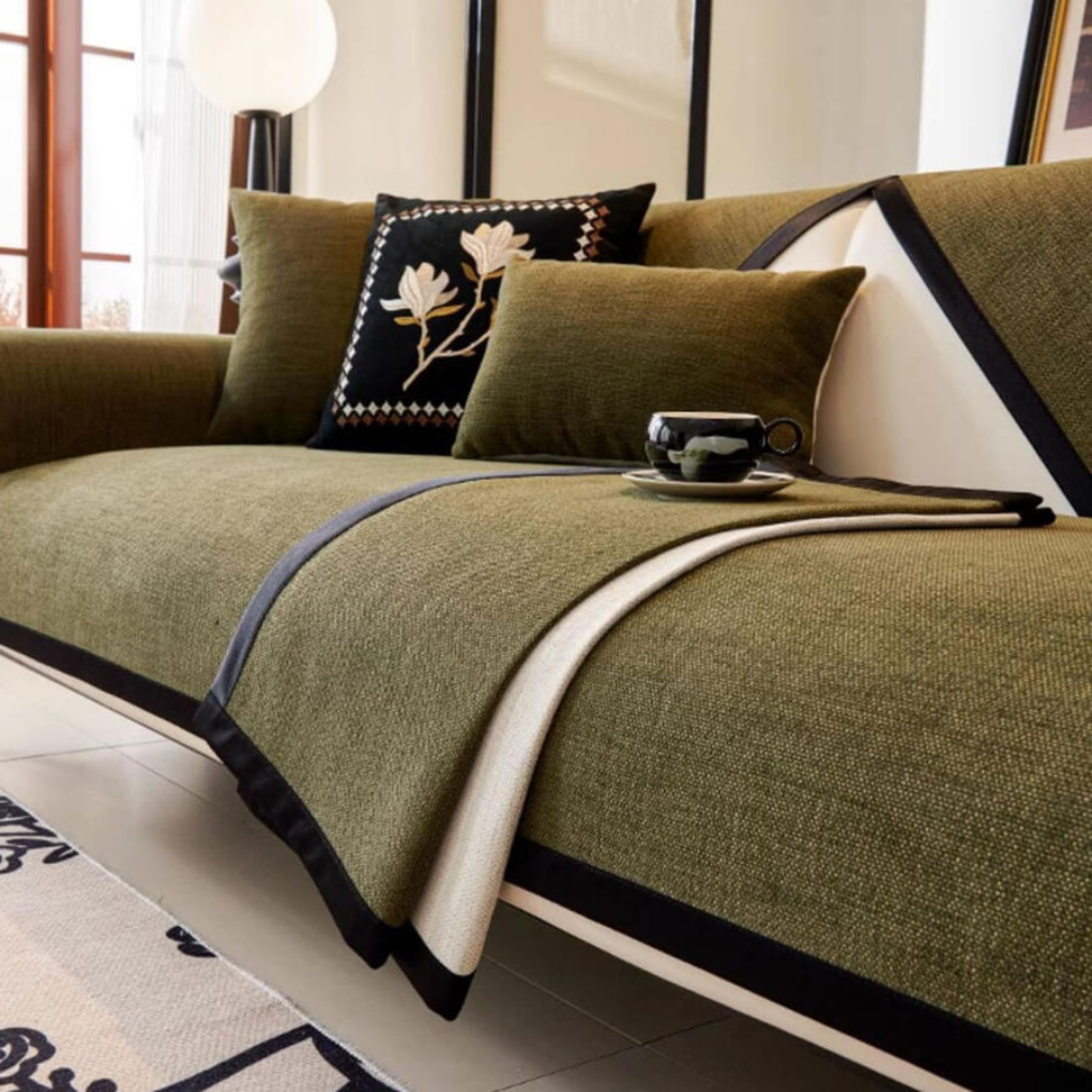 Durable anti-slip sectional couch slipcover with fashionable tassels, perfect for home decor.