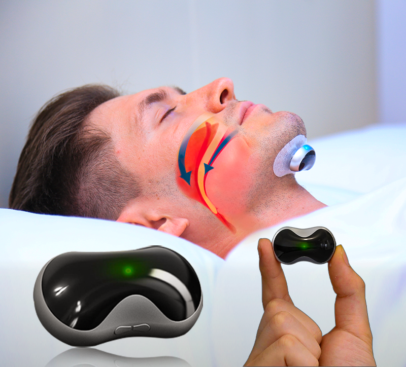 Anti-snoring device for restful, quiet sleep. Comfortable gadget improves sleep quality & breathing support.