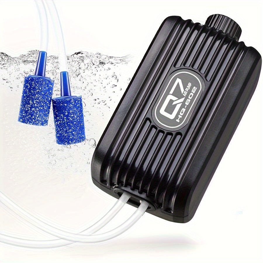 Aquarium air pump with adjustable airflow, double output, ideal for 378L fresh or saltwater tanks, front view