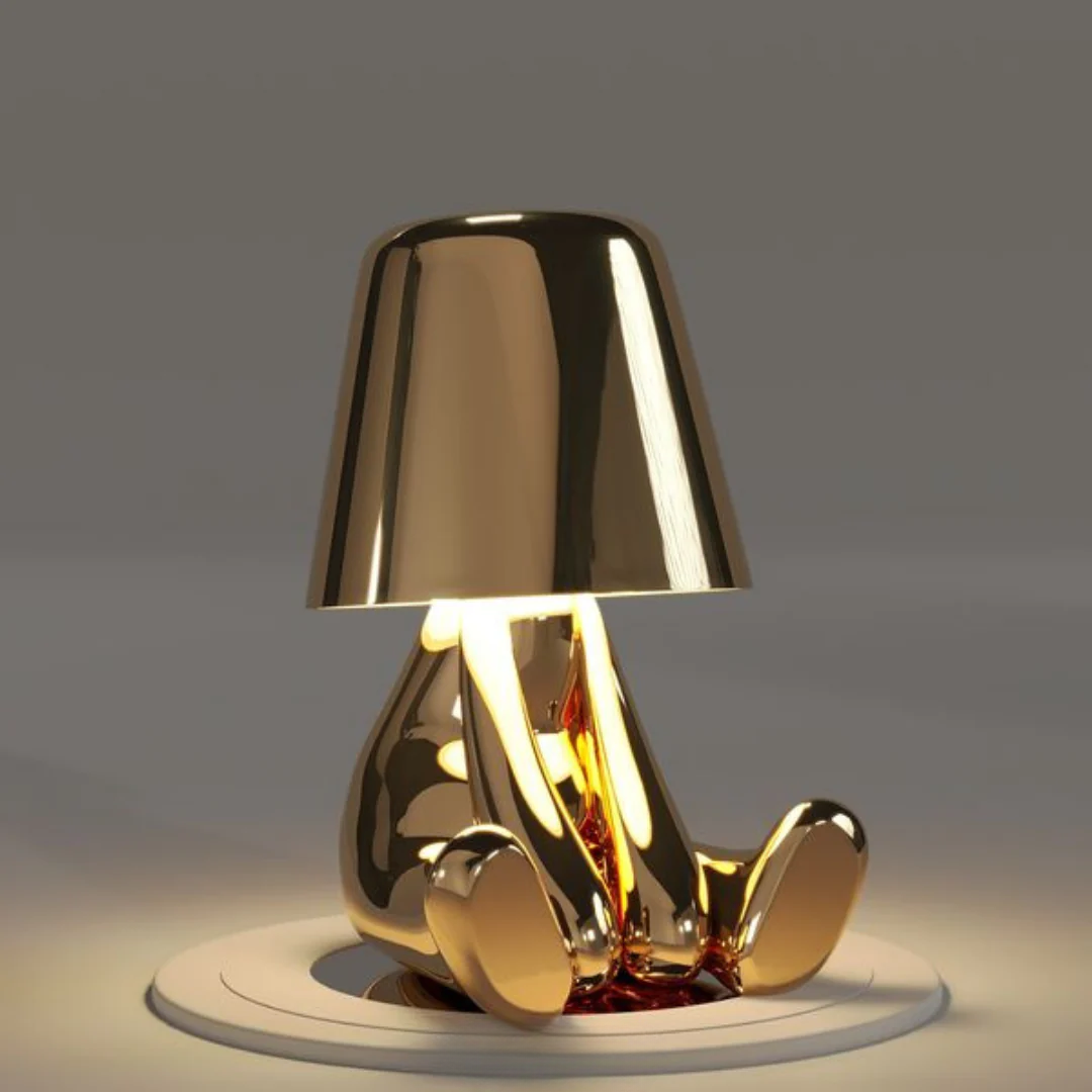 Compact artistic table lamp, dimmable for personalized lighting experiences.
