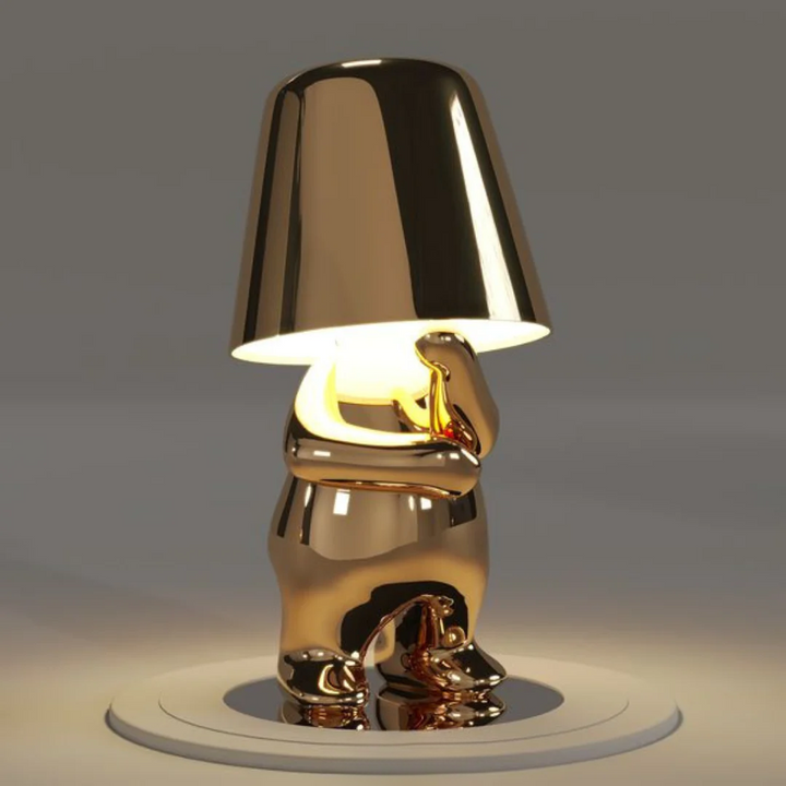 Elegant dimmable table lamp, a portable resin piece for sophisticated lighting.