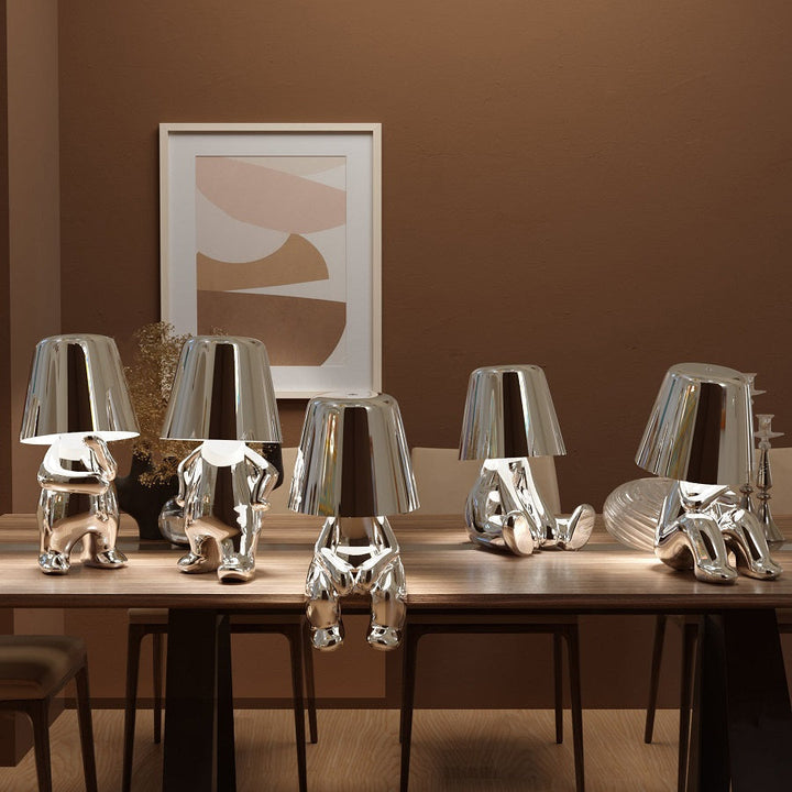 Decorative resin table lamp with touch control for customizable ambiance.