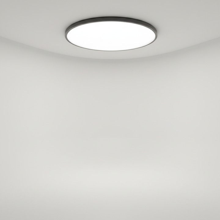 AuraSphere minimalist flat LED ceiling light. Modern, energy-saving indoor lighting for stylish homes.