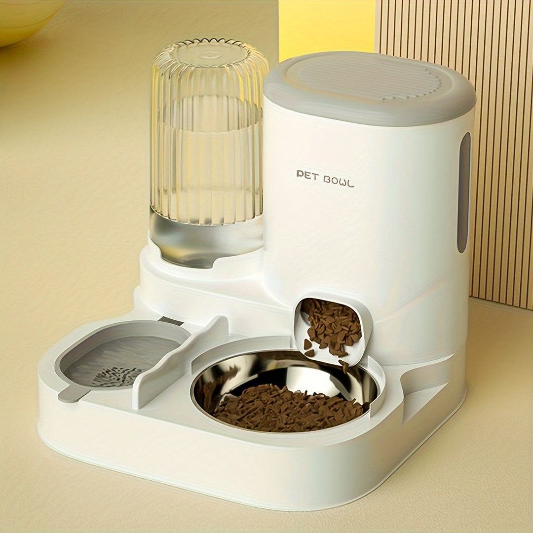 Automatic 2-in-1 cat water & food dispenser with stainless steel bowls for indoor cats