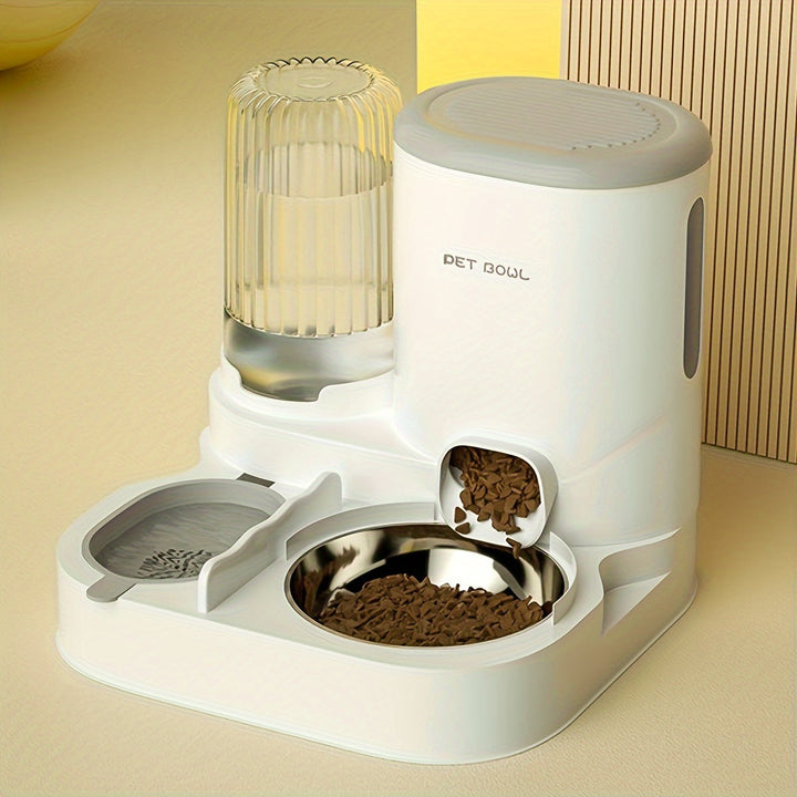 Automatic 2-in-1 cat water & food dispenser with stainless steel bowls for indoor cats