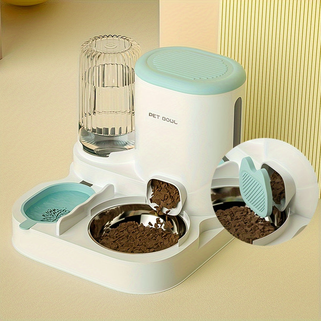 Durable stainless steel bowl automatic 2-in-1 cat water and food dispenser