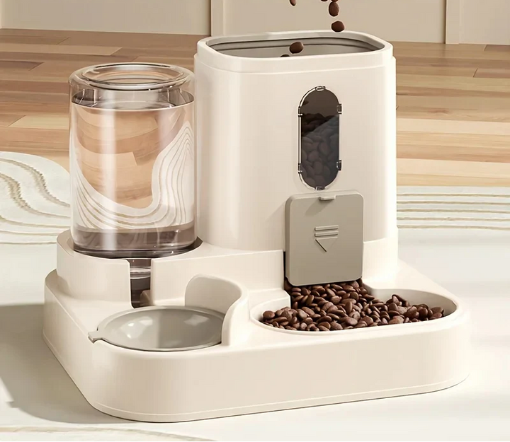 Gravity fed automatic pet feeder and waterer for dogs and cats, anti-tip design, easy to clean