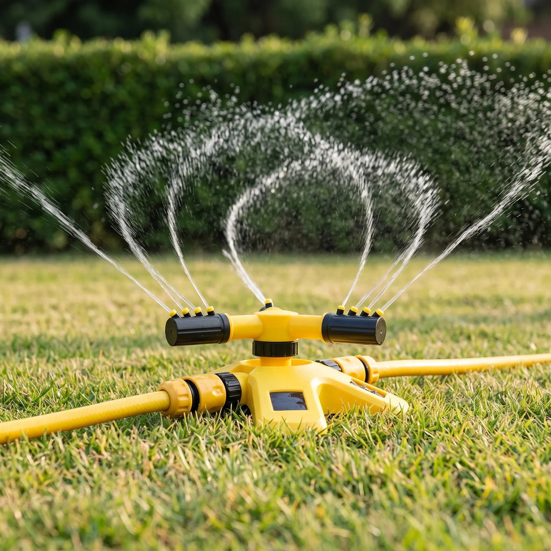 Automatic 3-arm rotating lawn sprinkler for efficient garden & yard watering.