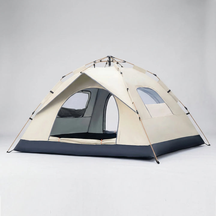 Durable instant setup 4-person automatic tent with water repellent fabric for reliable outdoor shelter.