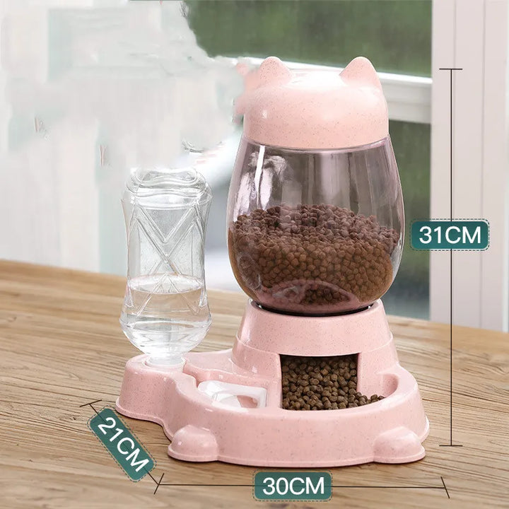 Pet supplies: Automatic cat food dispenser featuring a charming cat design, ideal for pet care.