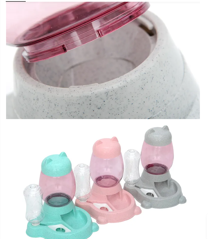 Kitten food dispenser: Automatic feeder with cute cat design, essential pet supplies for cat owners.