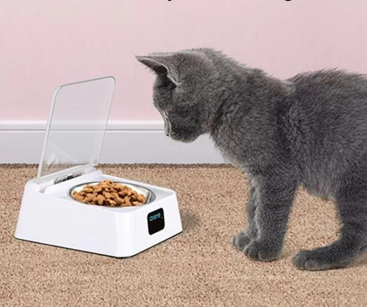 Automatic cat food dispenser, sleek design, essential pet supplies for healthy feeding