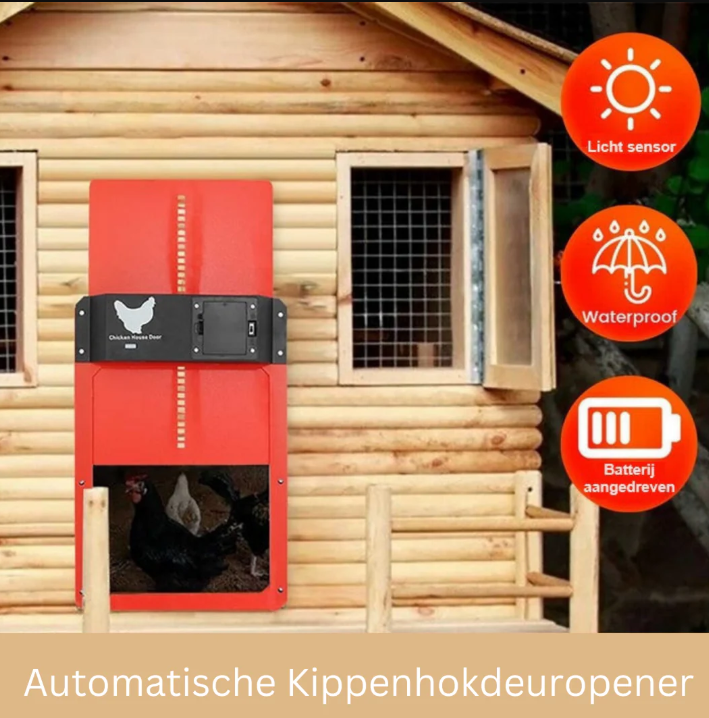 Red automatic chicken coop door with programmable timer for poultry supplies