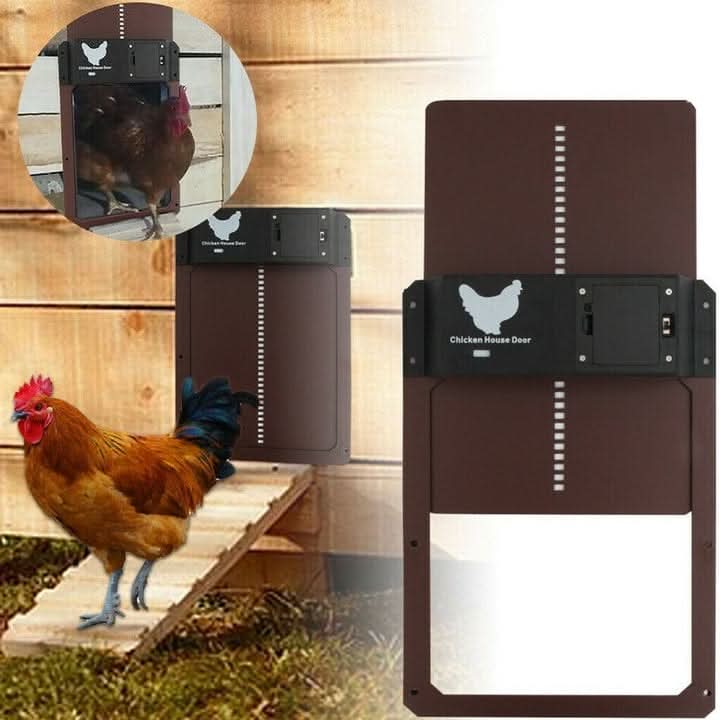 Secure automatic chicken coop door with light sensor; keeps poultry safe from predators overnight.