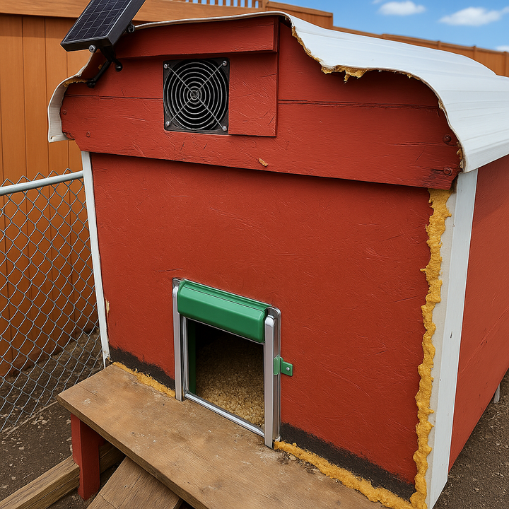 Remote-controlled automatic chicken door, ensuring secure and flexible coop access.