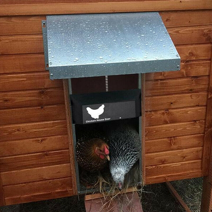 Durable aluminum automatic chicken door, weather-resistant for reliable flock protection