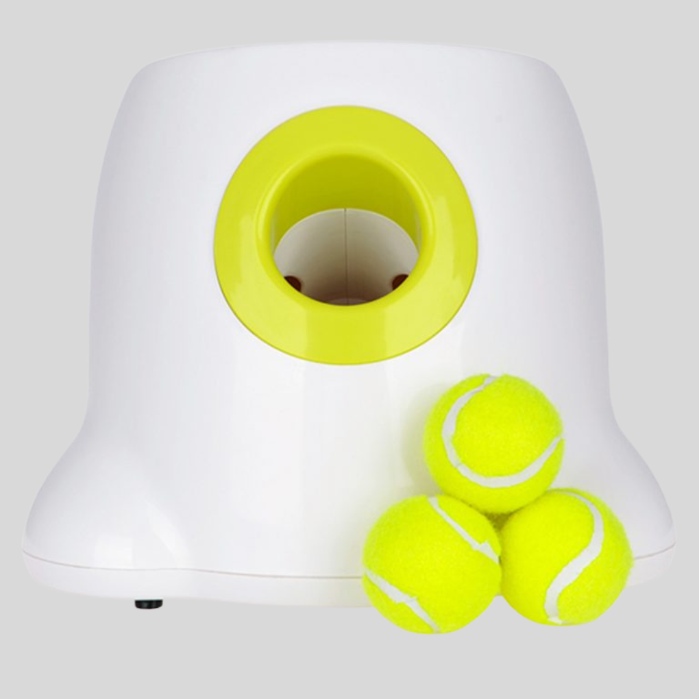 Interactive dog ball launcher, an automatic fetch machine for pet enrichment & endless fun.
