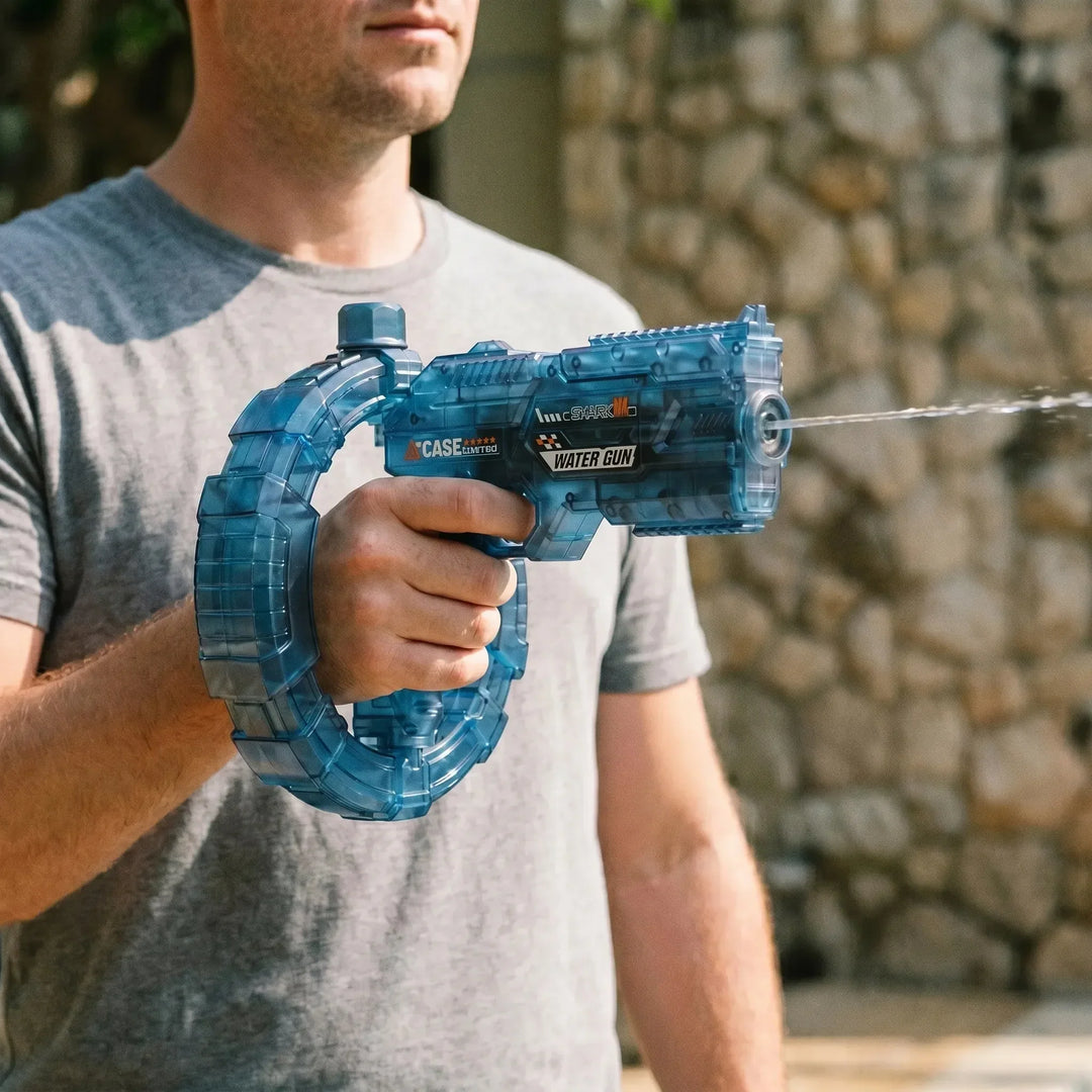 Automatic electric water blaster for endless summer fun. Rechargeable water gun, perfect for outdoor play & pool parties.
