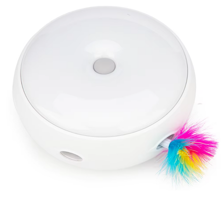 Automatic interactive cat feather toy designed for exercise, mental stimulation and pet fun.