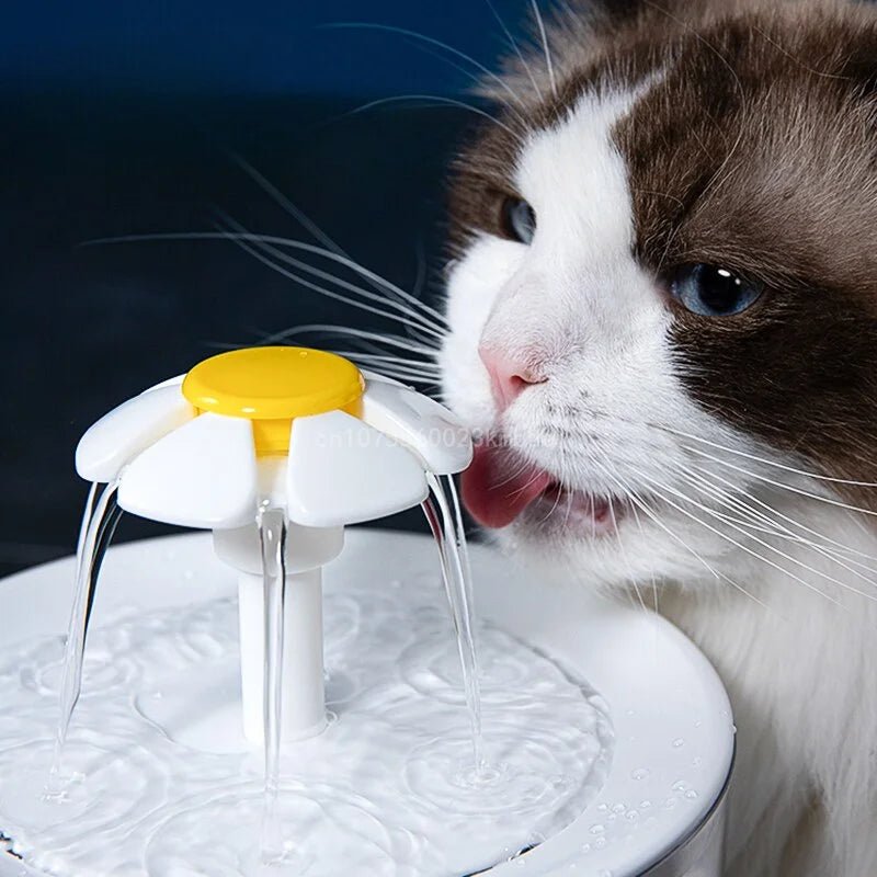 Dog and cat water fountain, flower-shaped spout, ensuring pets stay hydrated with filtered water