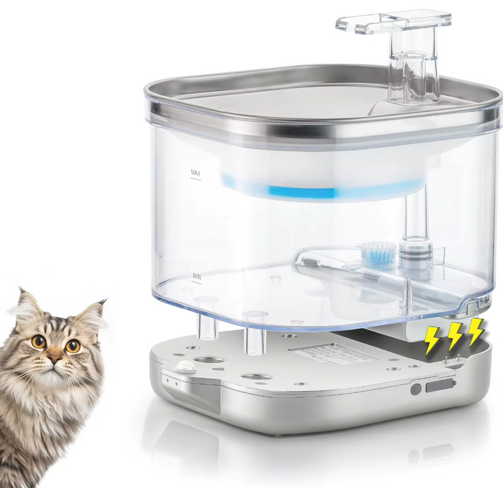 Diagram illustrating the quiet operation of the induction style automatic pet water dispenser.