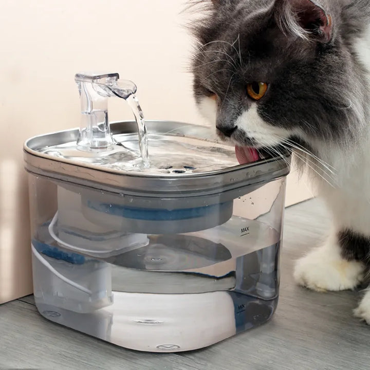 Quiet cat water dispenser & dog water bowl with multi-layer filtered water system.
