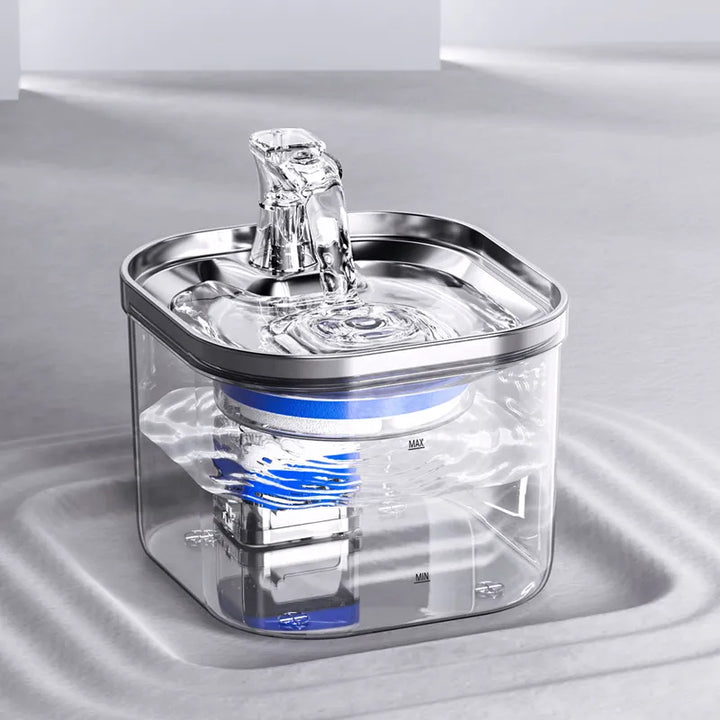 Pet fountain in a home setting, providing quiet, fresh water for a happy cat or dog.