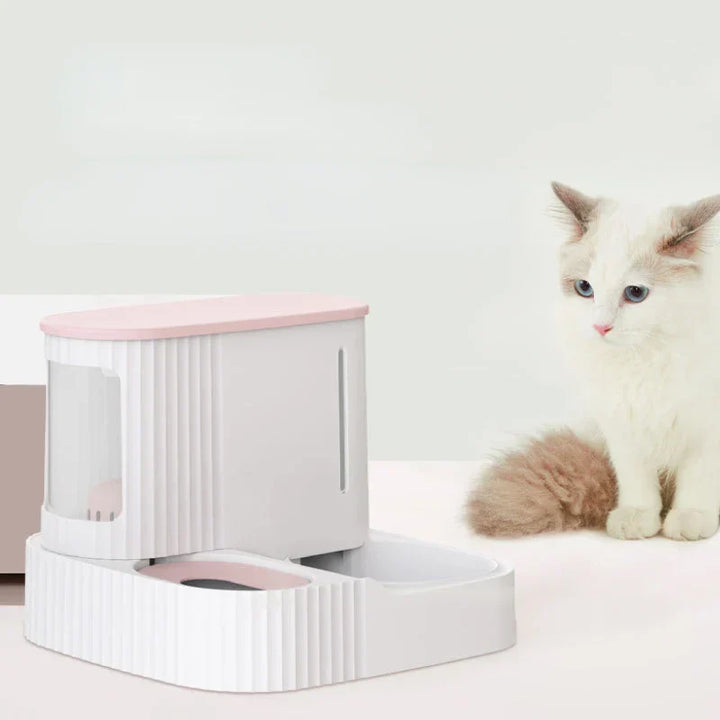 Modern pet water fountain & food dispenser, a convenient solution for pet feeding.