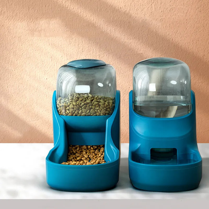 Pet supplies: automatic green pet feeder and water dispenser combo, essential for dog and cat care