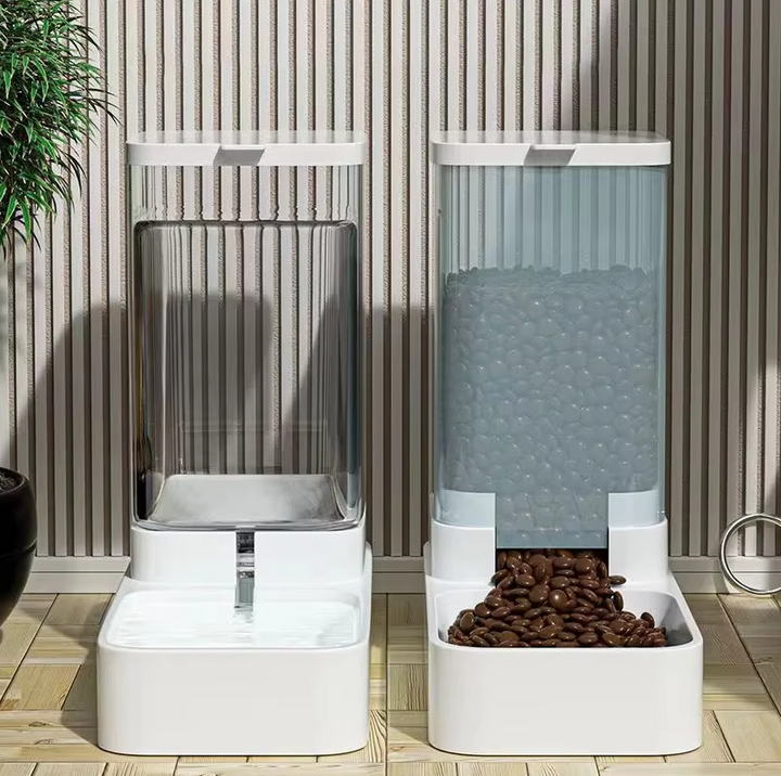 Automatic gravity pet feeder and water dispenser combo for small to medium dogs & cats