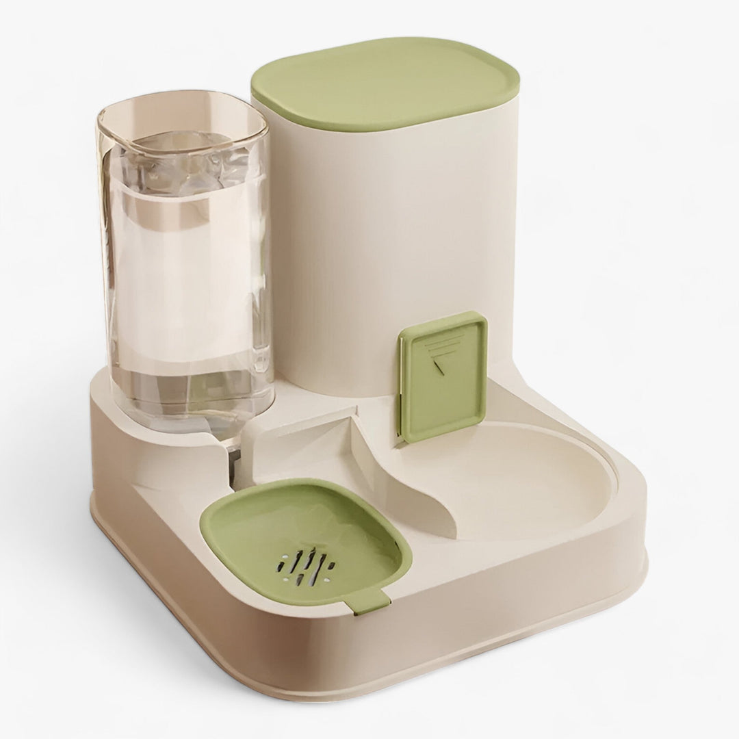 Automatic pet feeder & water dispenser system for cats & dogs, 3.8L large capacity, grey & white design