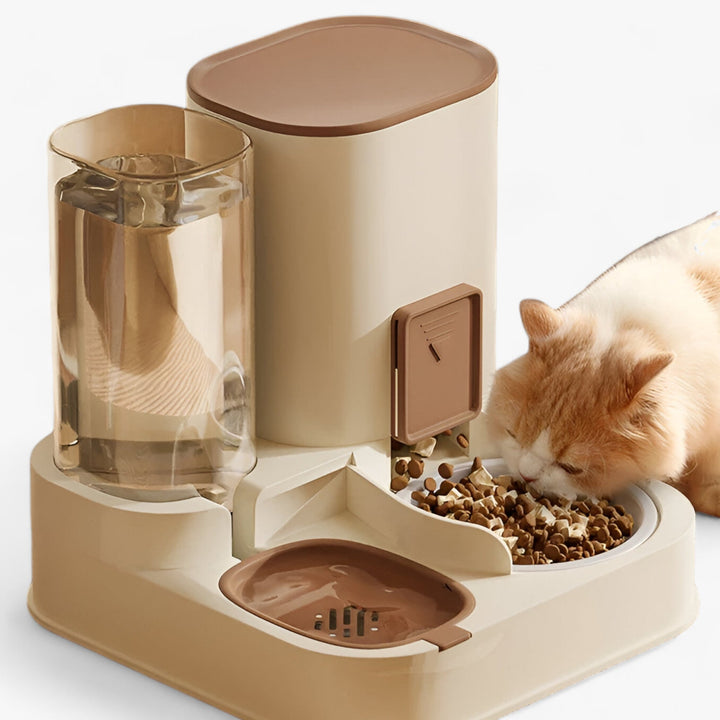 Gravity-fed automatic pet feeder and water dispenser combo for dog and cat food and hydration, 3.8L