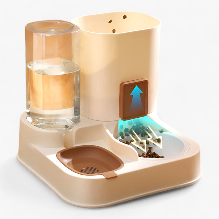 Integrated automatic pet feeder and water dispenser for cats & dogs, ensuring consistent feeding & hydration