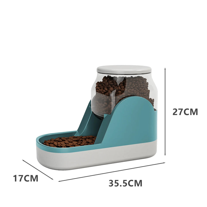 White 3.8L automatic pet food dispenser, suitable for cat and dog kibble, featuring a clear food container.