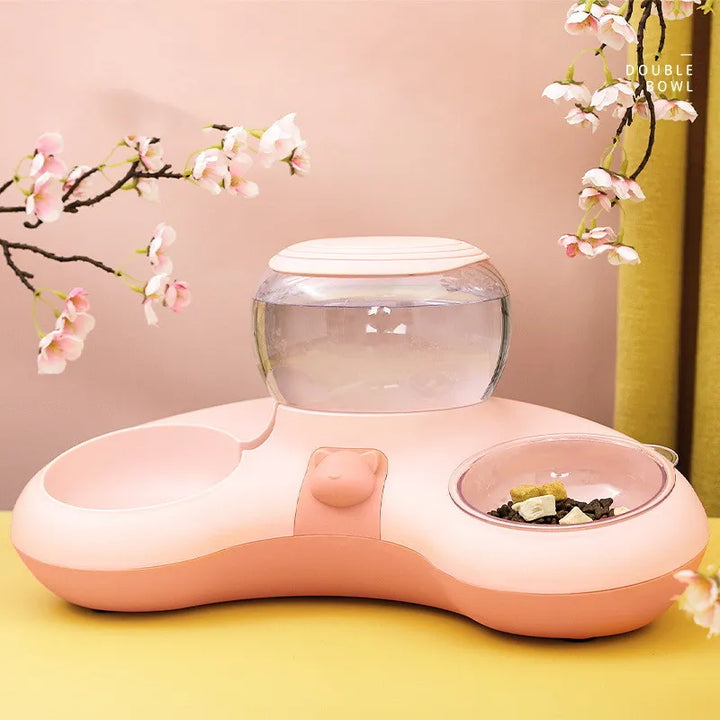 Automatic pet feeding station with integrated waterer and stable base. Essential pet supplies.