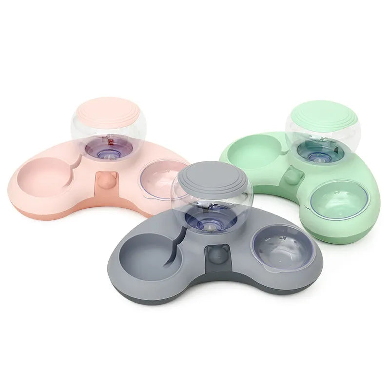 Compact automatic pet feeder & water fountain with non-slip design for dogs, cats. Easy pet care.