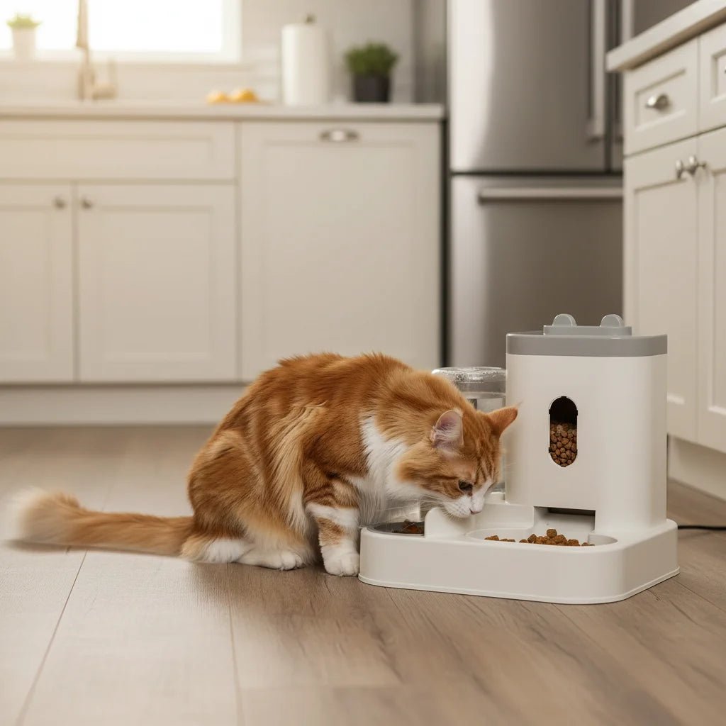 Unisex automatic pet feeder with water dispenser, easy-clean design, ideal for dogs and cats