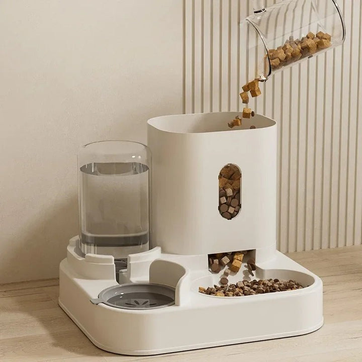 Unisex pet food dispenser and water bowl combo, automatic and easy to clean for cats and dogs
