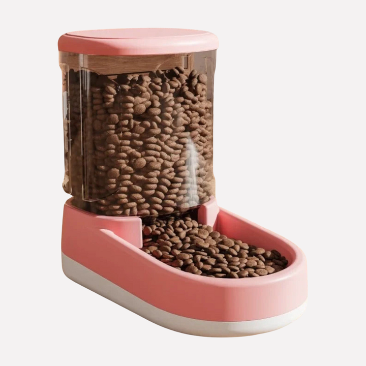 Compact automatic pet food and water dispenser, perfect pet care solution for busy owners.