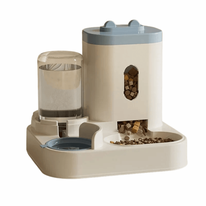 Integrated automatic pet food and water dispenser, non-slip base ensures stability for pets