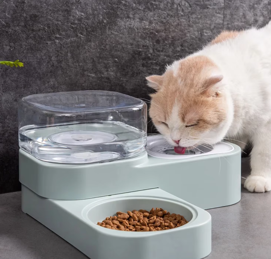 Automatic pet food water dispenser, drip guard, keeps floors clean for cats & dogs