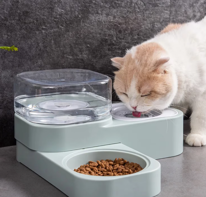 Automatic pet food water dispenser, drip guard, keeps floors clean for cats & dogs