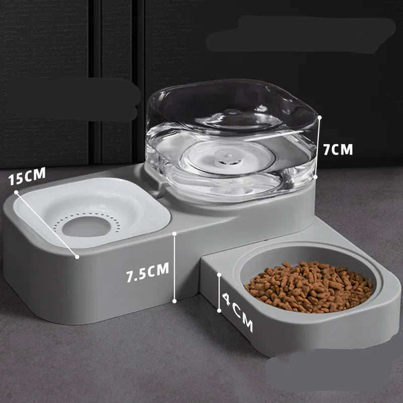 Hygienic pet food water dispenser with elevated design and drip guard for cats & small dogs
