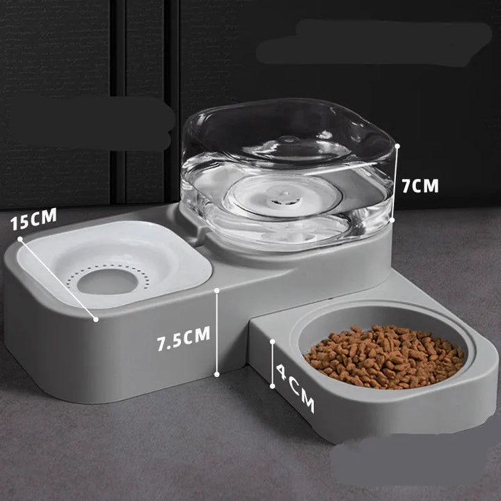 Hygienic pet food water dispenser with elevated design and drip guard for cats & small dogs